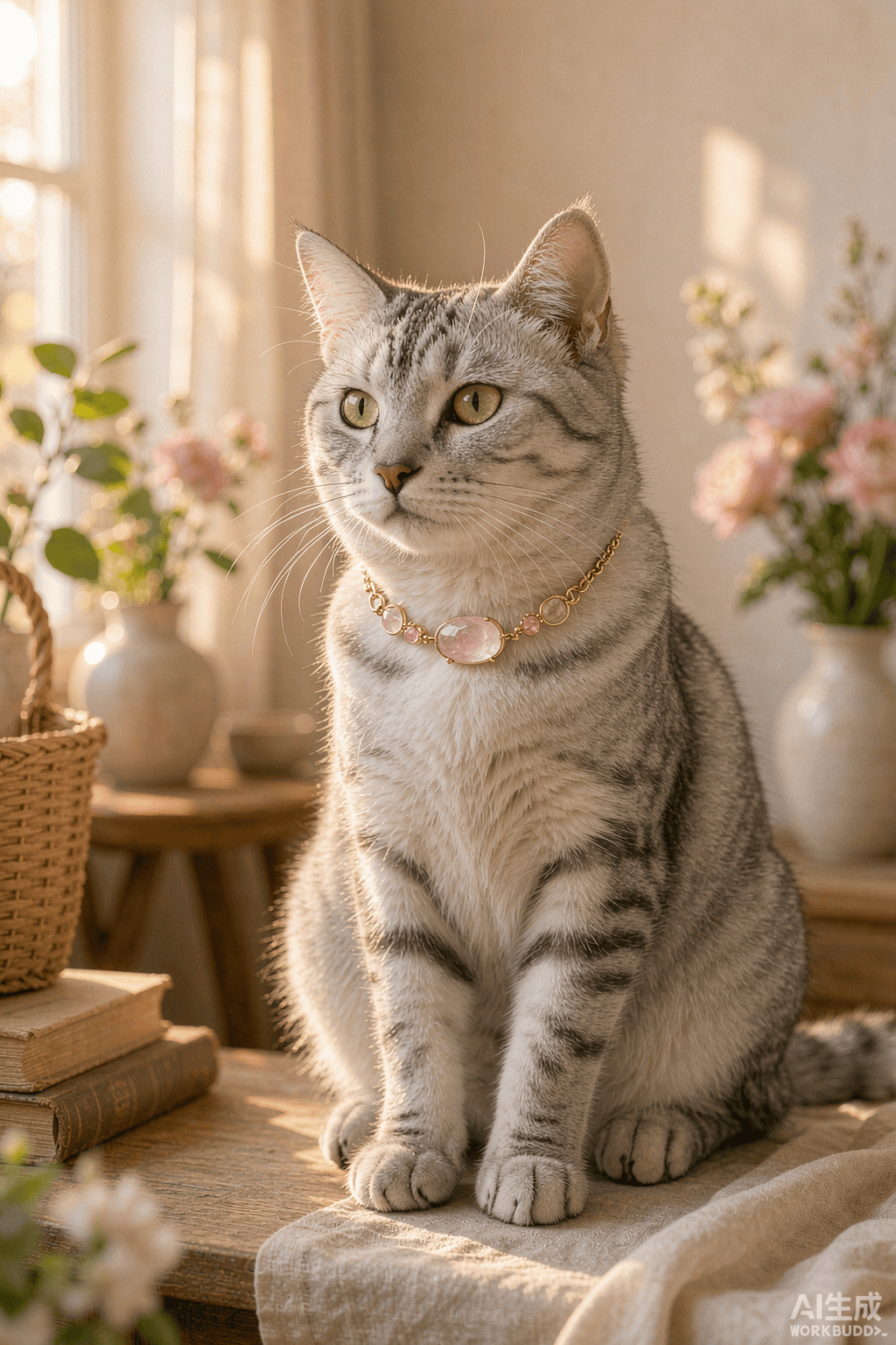 Cat wearing a fine crystal collar