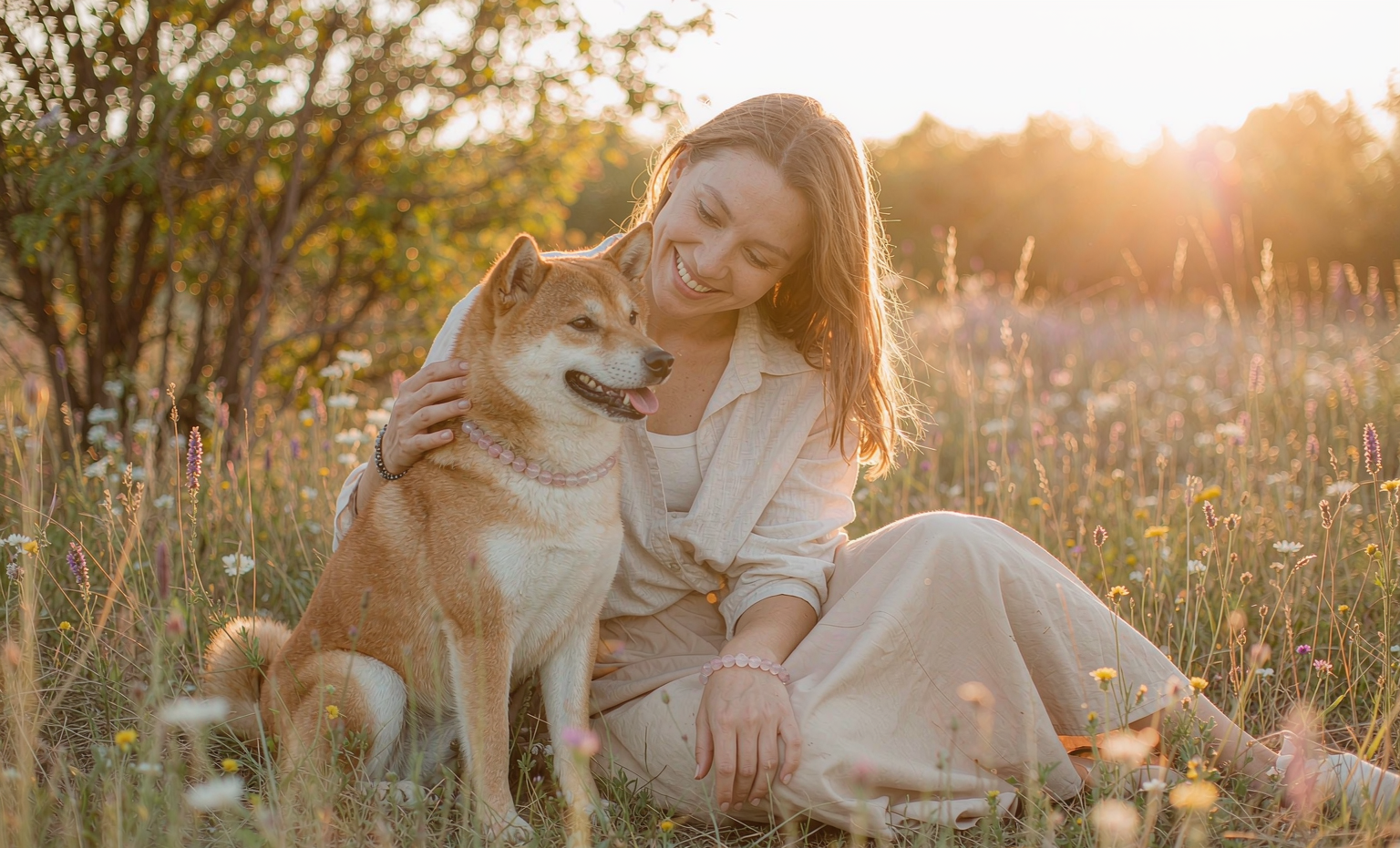 Golden hour moment with pet